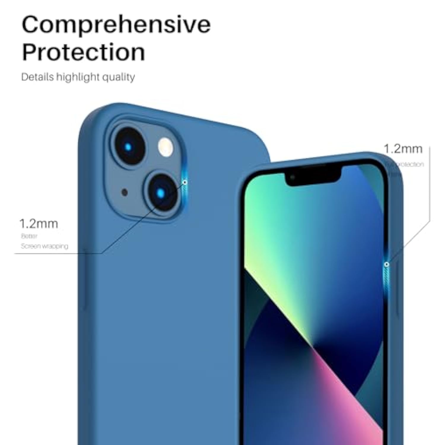 Compatible With 13 Case 6.1, Slim Liquid Silicone 3 Layers Full Covered Soft Gel Rubber Case Cover 6.1 Inch-Blue
