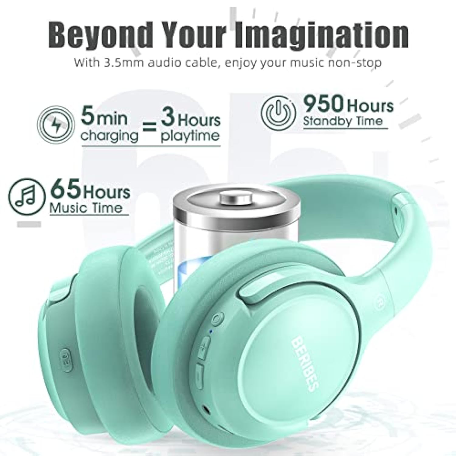 Bluetooth Wireless Headphones Over Ear, 65H Playtime And 6 Eq Music Modes With Microphone,Hifi Stereo Foldable Lightweight Headset, Deep Bass For Home Office Cellphone Pc Etc.(Green)