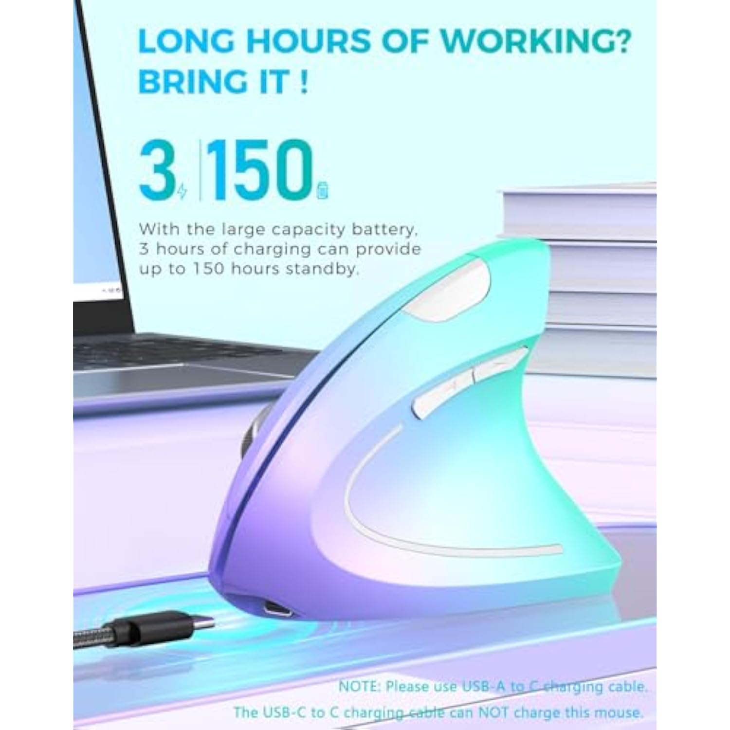 Ergonomic Mouse, Vertical Wireless Mouse Rechargeable 2.4G Optical Carpal Tunn