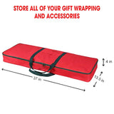 Christmas Wrapping Paper Storage Bag With Pockets | Gift Wrap Organizer Container | 37” X 14” X 4” | Underbed Durable Box Made Of 600D Oxford Material (Red)