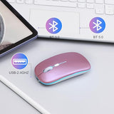 Wireless Bluetooth Mouse Rechargeable Long Lasting Dual Mode - Bt 5.2 & 2.4G Silent Rgb Led Mice, Slim Portable Ergonomic Mouse For Laptop/Pc/Tablet/Macbook/Ipad/Apple Devices(Rose Gold)