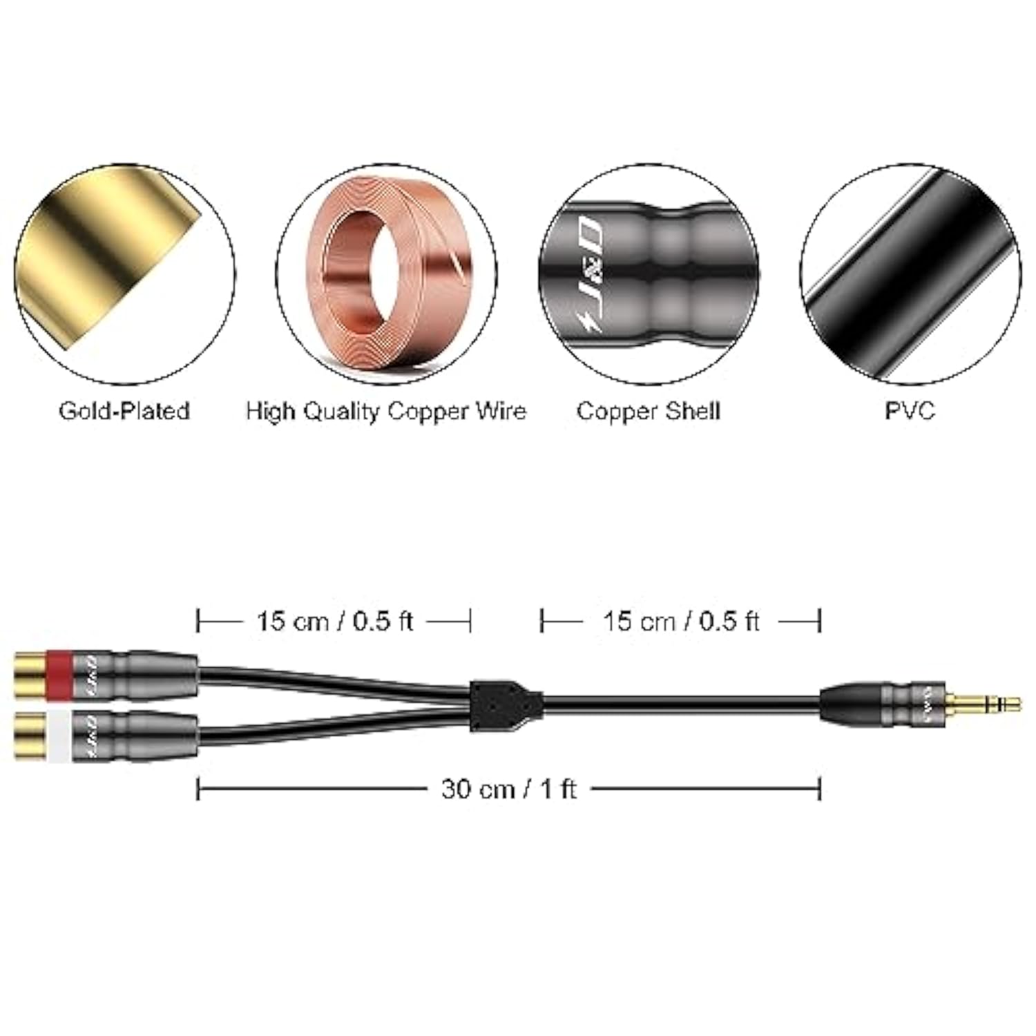 3.5 Mm To Dual Rca Audio Cable, Heavy Duty 3.5Mm Male To 2 Rca Female Gold Plated Copper Shell Stereo Audio Adapter Cable, 1 Feet