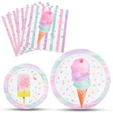 Ice Cream Plates And Napkins - Ice Cream And Popsicle Theme Party Supplies For Girls Birthday Disposable Tableware Dessert Plates Luncheon Napkins Serves 16 Guests 48Pcs