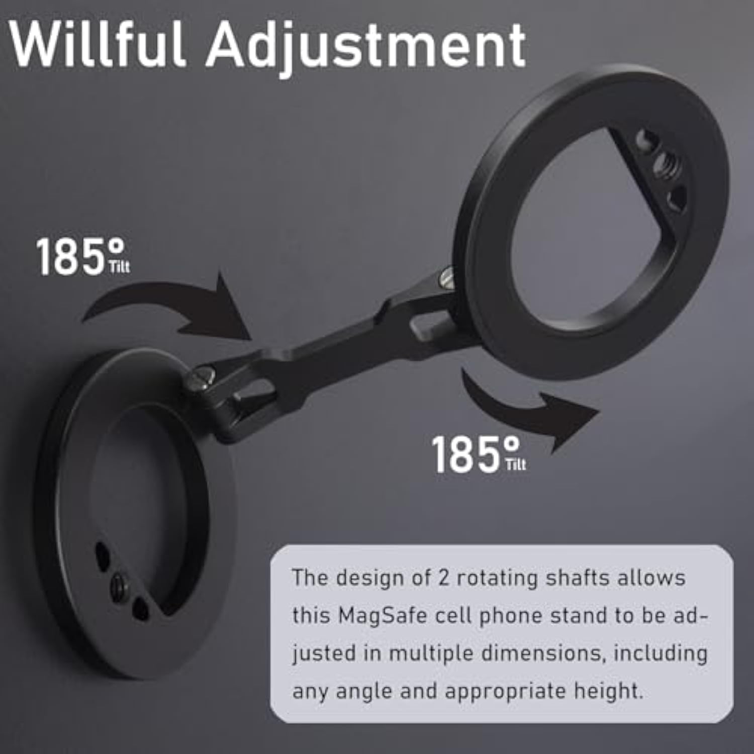 Double Magnetic Ring Phone Holder – Attach To Any Iron Surface | 1/4" Screw Hole | Compatible With 16/15/14/13/12 Pro Max Series & Magsafe Cases (Ms-01-Black)