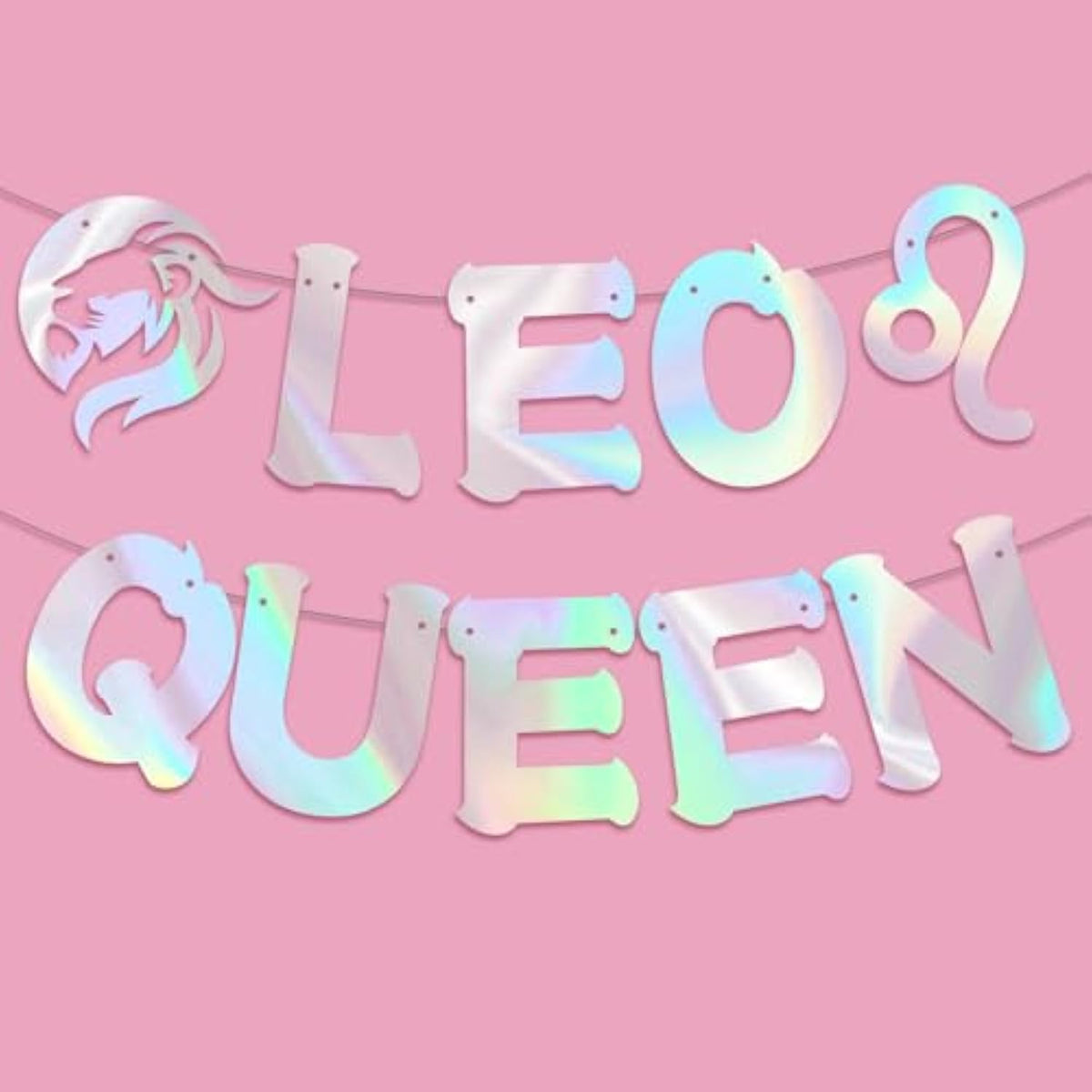Leo Queen Banner For July August Birthday Party Decorations, Glitter Iridescent Zodiac Leo Birthday Banner For Horoscope, Astrology Bday Party Decor, Ideas, Jokes And Favors (Iridescent)