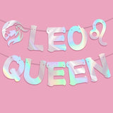Leo Queen Banner For July August Birthday Party Decorations, Glitter Iridescent Zodiac Leo Birthday Banner For Horoscope, Astrology Bday Party Decor, Ideas, Jokes And Favors (Iridescent)