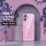 Compatible For 16 Plus Case, Women Cute Clear Glitter Bling Sparkly Case, [2 X Diamond Camera Lens Protectors] [2 X Tempered Glass Screen Protectors] 6.7-Inch (Glitter Clear)