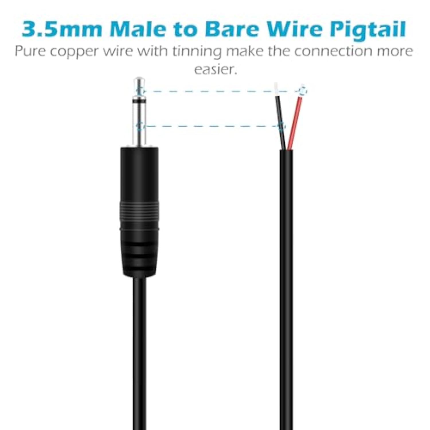 3.5Mm 1/8" To Speaker Wire, 2-Pack 6Ft Ts Mono 3.5Mm Male Jack To Bare Wire Pigtail Connector Adapter Repair Audio Cable For Speaker, Trigger Cable