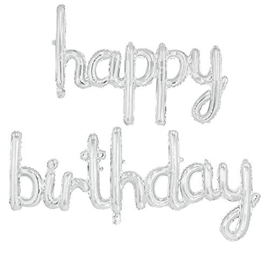 Silver Happy Birthday Balloon Banner 16 Inch Foil Mylar Birthday Letter Balloon Sign Hand Write Happy Birthday Balloons For Birthday Party Decorations Supplies