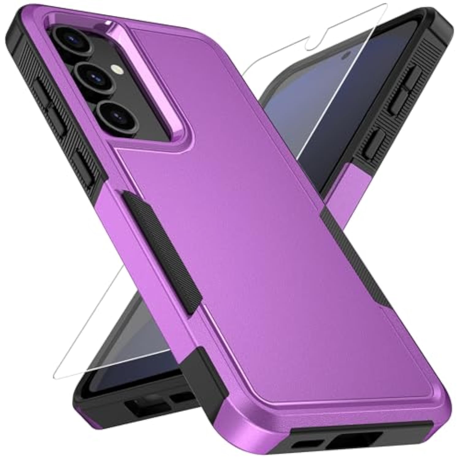 For Samsung Galaxy S25 Case With Hd Screen Protector, Military-Grade Shockproof & Dual-Layer Protection, Anti-Slip Grip Design Phone Case, Purple