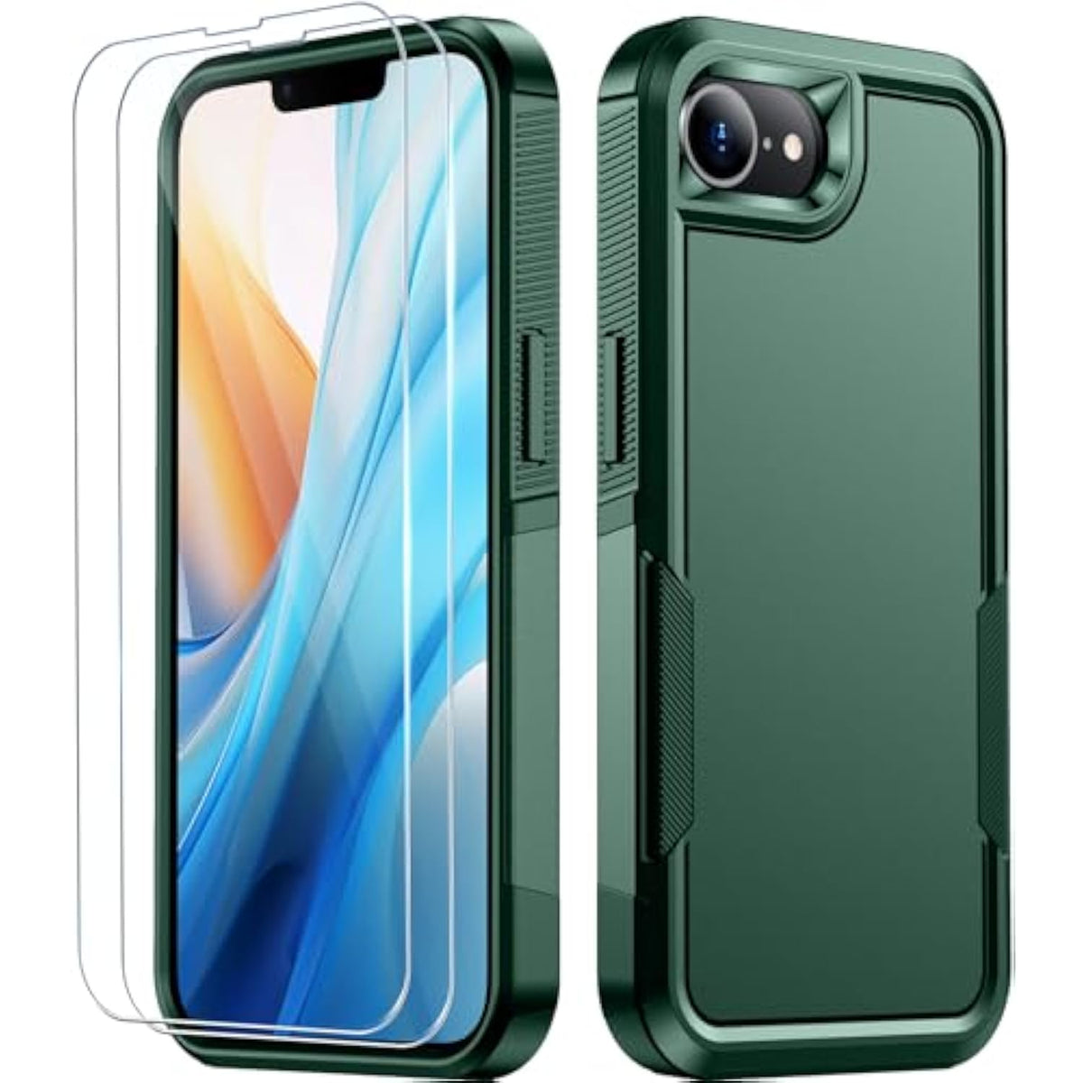 Designed For Iphone 16E Case, [12 Ft Grade Protection] 2 Pack [Tempered Glass Screen Protectors] Heavy Duty Shockproof Case Screen Expanders Magnifiers, Dark Green