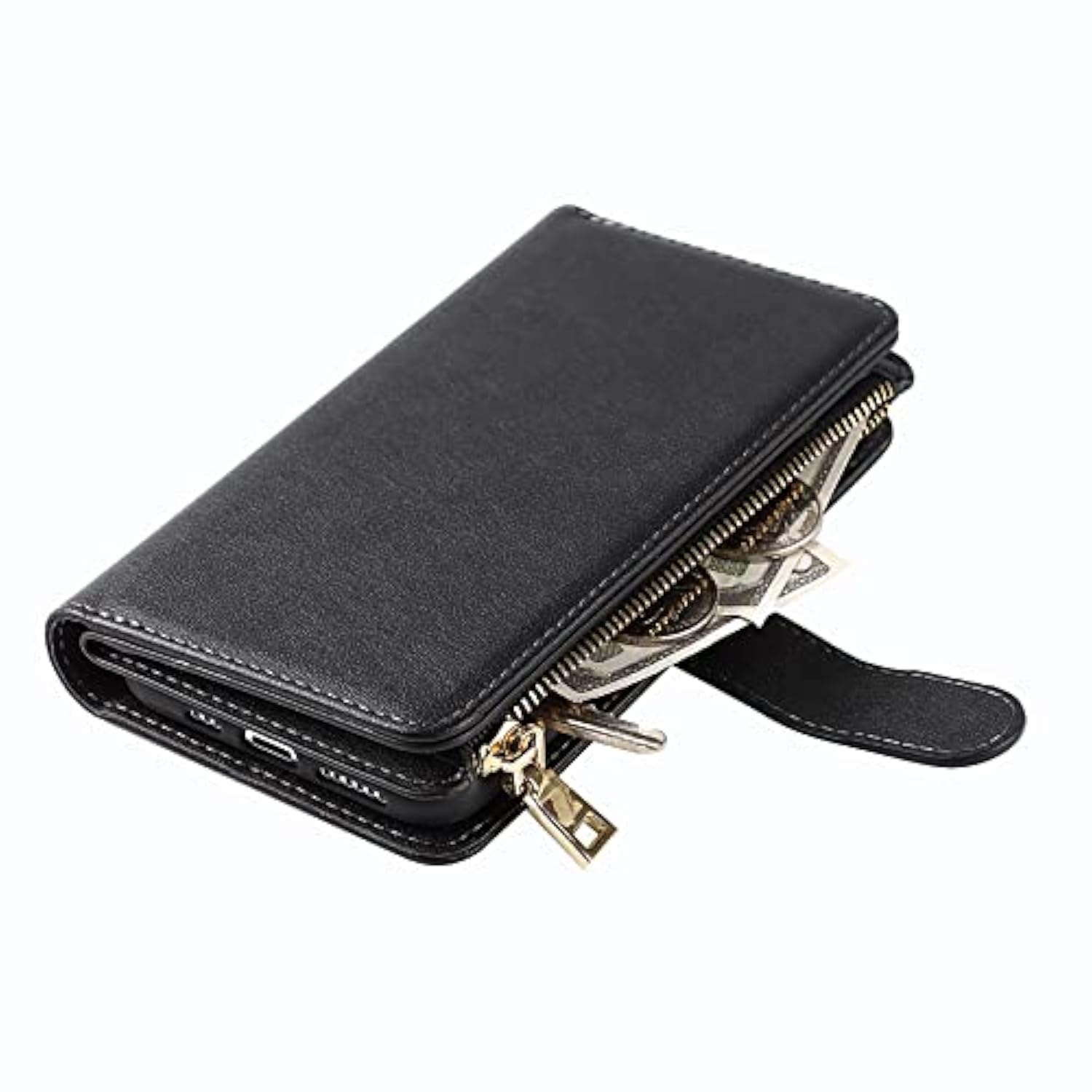 For 11 Phone Case Wallet For Women,For 11 Case With Card Holder, Crossbody Case With Credit Card Holders And Slots Zipper Lanyard Strap Leather Cases For Men,6.1 Inch Black