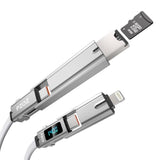 5-In-1 Otg Cable With Usb C Fast Charging Led Display And Micro Sd Card Reader, Multi Usbc Charger Combo Lightning/Type C/Usb A Tf Card Otg For Iphone Ipad Macbook Airpods Pro Samsung-140W 5 Ft