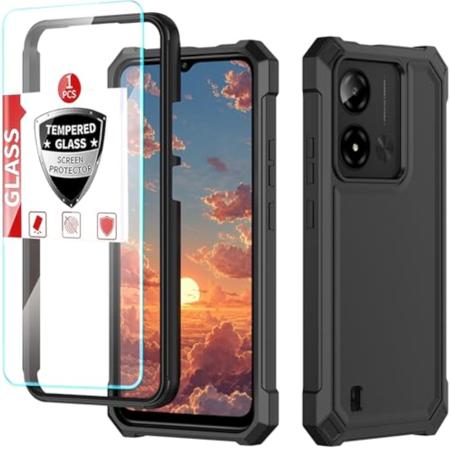Cloud Mobile Stratus C8 Prime Case 3-in-1 with Screen Protector, Full Body Protection for C8 Prime Phone, Hard PC Bumper and Silicone Back Military Grade Cover, Black