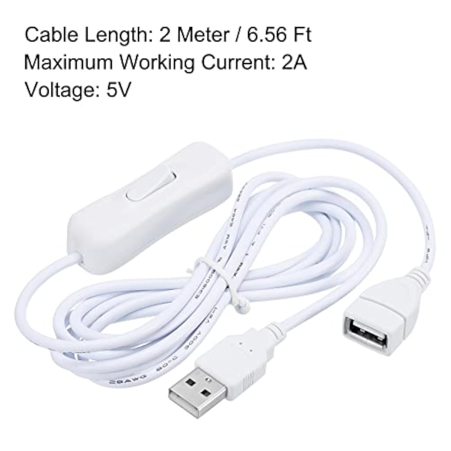 Usb Extension Cable With On/Off Switch 2 Meter Usb Male To Female Extension Cord For Desk Lamp Fan Led Light Strip White