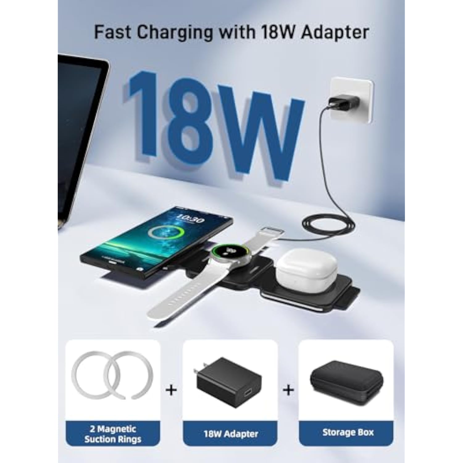 Travel Charger For Samsung Multi Devices, 3 In 1 Charging Station For Samsung Galaxy S25 Ultra/S24 Ultra, Magnetic Foldable Charger For Travel, Wireless Charging Pad For Galaxy Watch 7/Ultra