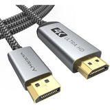 4K Displayport To Hdmi Cable Adapter 15Ft, [Aluminum Shell, Nylon Braided] Hig