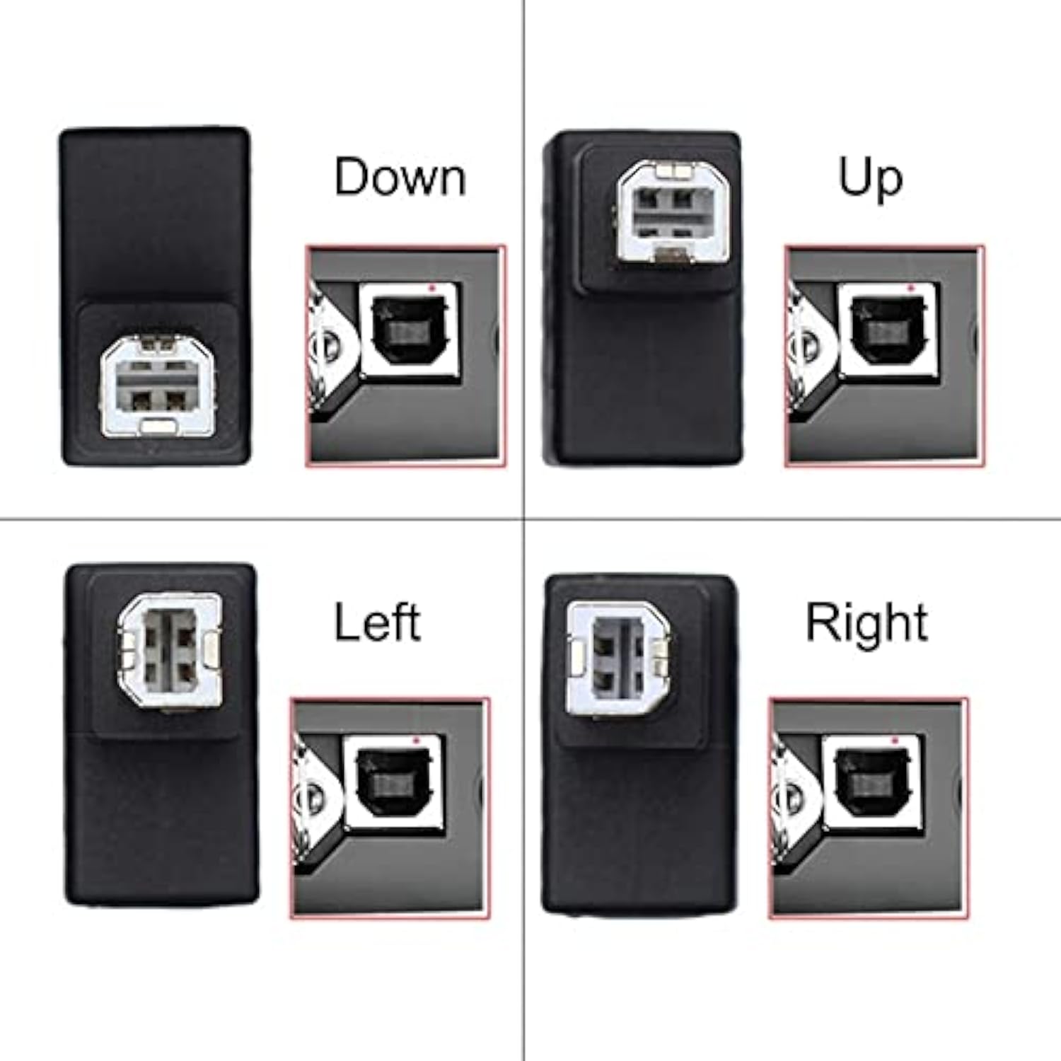 cablecc 4Pcs USB 2.0 B Type Male to Female Extension Adapter Horizontal Vertical Angled 90 Degree for Disk Scanner