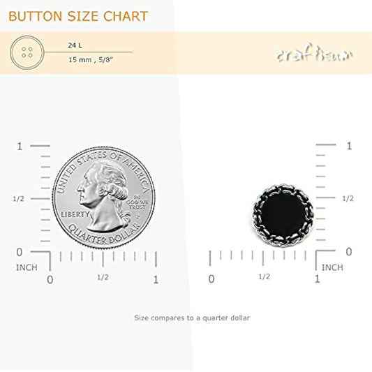 Classic Silver Metal Base Black Enamel Sewing Shank Buttons 20 Pcs - 1