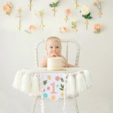 One Banner Embroidery First Birthday High Chair Butterfly Fairy Girl Highchair Banner Happy 1St Party One Year Old Wildflower