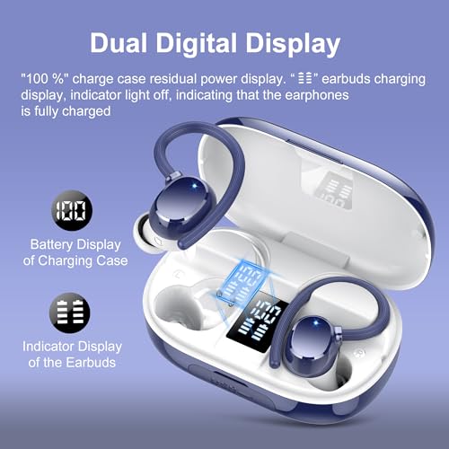 Ear Buds Wireless Earbuds Bluetooth Headphones With 128H Playtime Led Digital Display Charging Case, Over-Ear Hook With Mic, Stereo Sound, Ipx7 Waterproof Earphones For Workout/Running