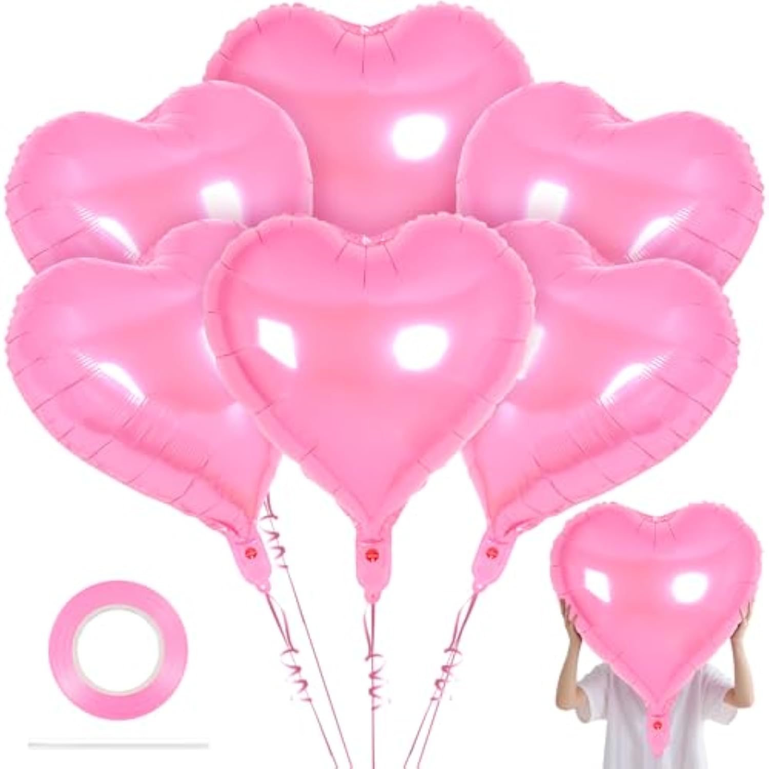 32 Inch Giant Heart Balloons,6 Pcs Heart Shape Foil Balloons Love Balloon Valentine Balloon For Birthday Party Wedding Engagement Party Baby Shower Valentine Day Decorations (Pink)
