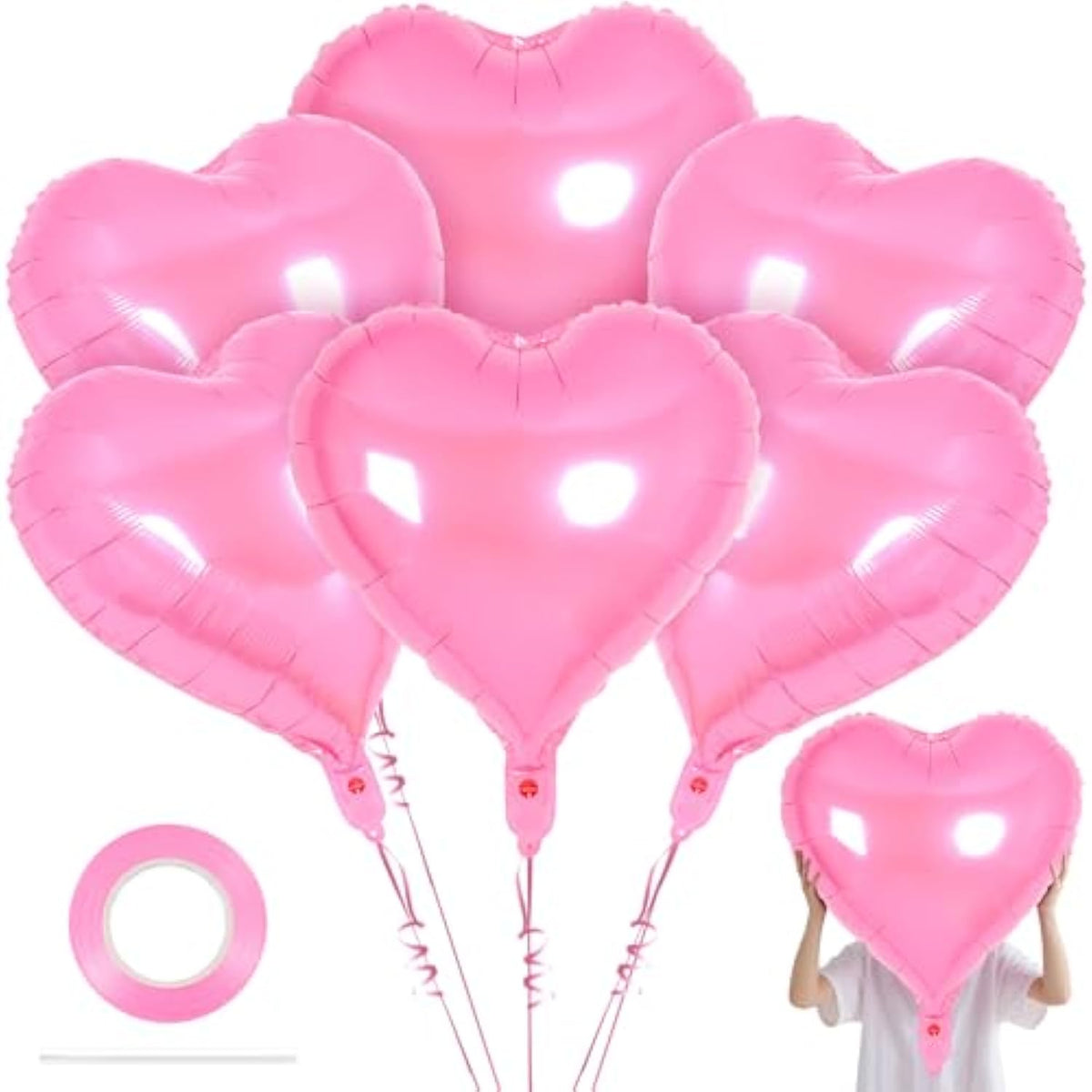 32 Inch Giant Heart Balloons,6 Pcs Heart Shape Foil Balloons Love Balloon Valentine Balloon For Birthday Party Wedding Engagement Party Baby Shower Valentine Day Decorations (Pink)
