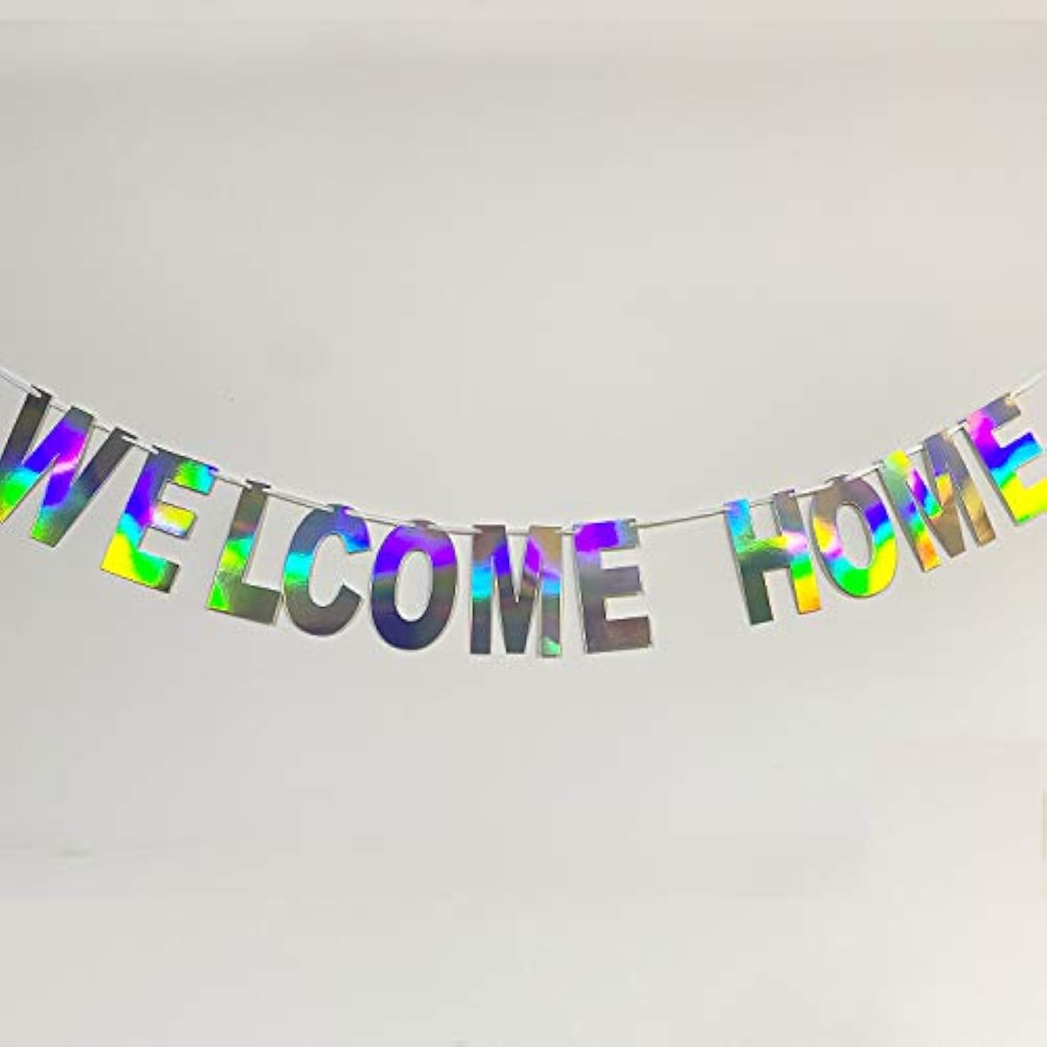 Pre-Strung Holographic Welcome Home Banner Decorations Sign, Iridescent Hanging Bunting String Flag Garland For Deployment Homecoming, Graduation Ceremony, Family Reunion, Military Homecoming Party