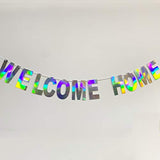 Pre-Strung Holographic Welcome Home Banner Decorations Sign, Iridescent Hanging Bunting String Flag Garland For Deployment Homecoming, Graduation Ceremony, Family Reunion, Military Homecoming Party