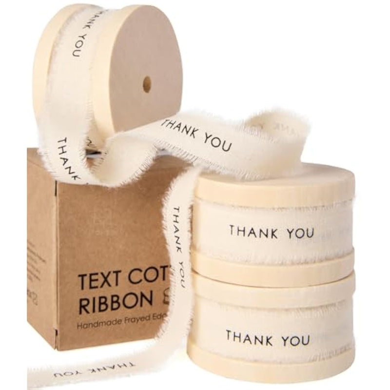 Thank You Cotton Ribbon 5/8 Inch Natural Handmade Frayed Fringe Ribbons 15 Yd For Thanksgiving Day Gift Wrapping Crafts Flower Bouquets Decor