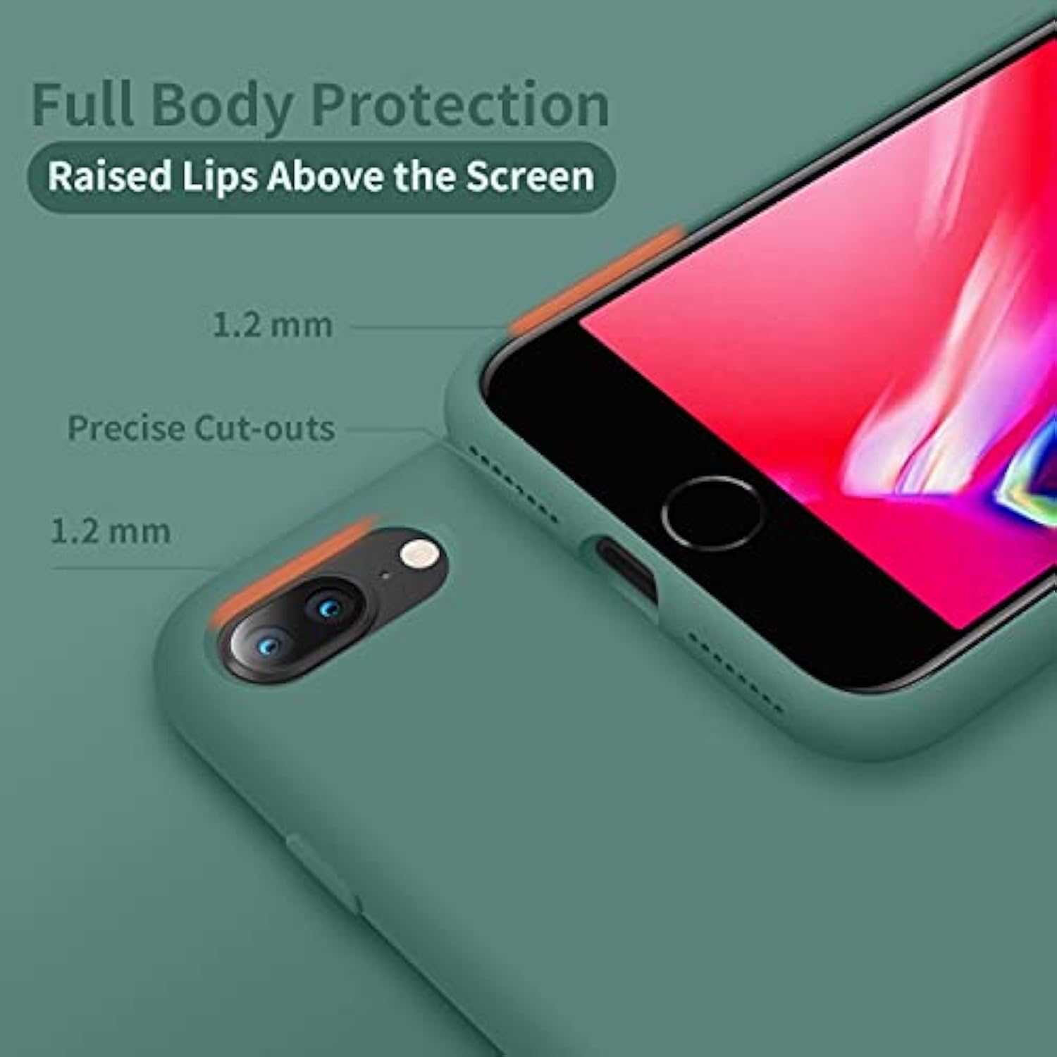 Designed For Iphone 8 Plus Case, Designed For Iphone 7 Plus Case, Silicone Ultra Slim Shockproof Phone Case With [Soft Anti-Scratch Microfiber Lining], 5.5 Inch, Midnight Green