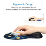Ergonomic Mouse Pad With Wrist Rest,Comfortable Computer Gel Mouse Pad Wrist Support For Laptop,Pain Relief Mousepad With Non-Slip Pu Base Starry Night Black Cat