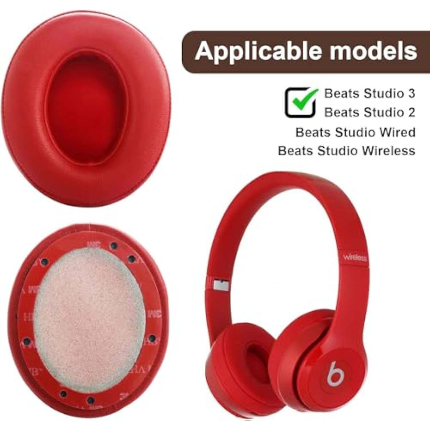 Studio 2.0 Earpads Replacement Ear Cushions Cover Compatible With Beats Studio 2 & Studio 3 Wired & Wireless Headphones Soft Protein Leather And Noise Isolation Memory Foam Ear Pads (Red)