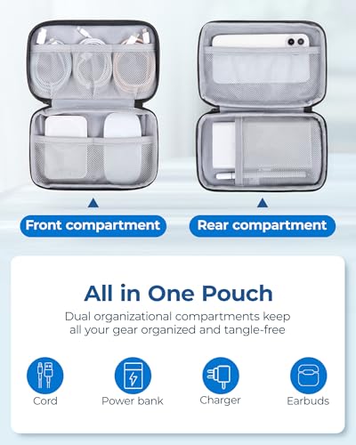 Electronics Organizer Travel Case, Cable Charger Cord Tech Organizer Pouch For Phone Charger Accessories, Black