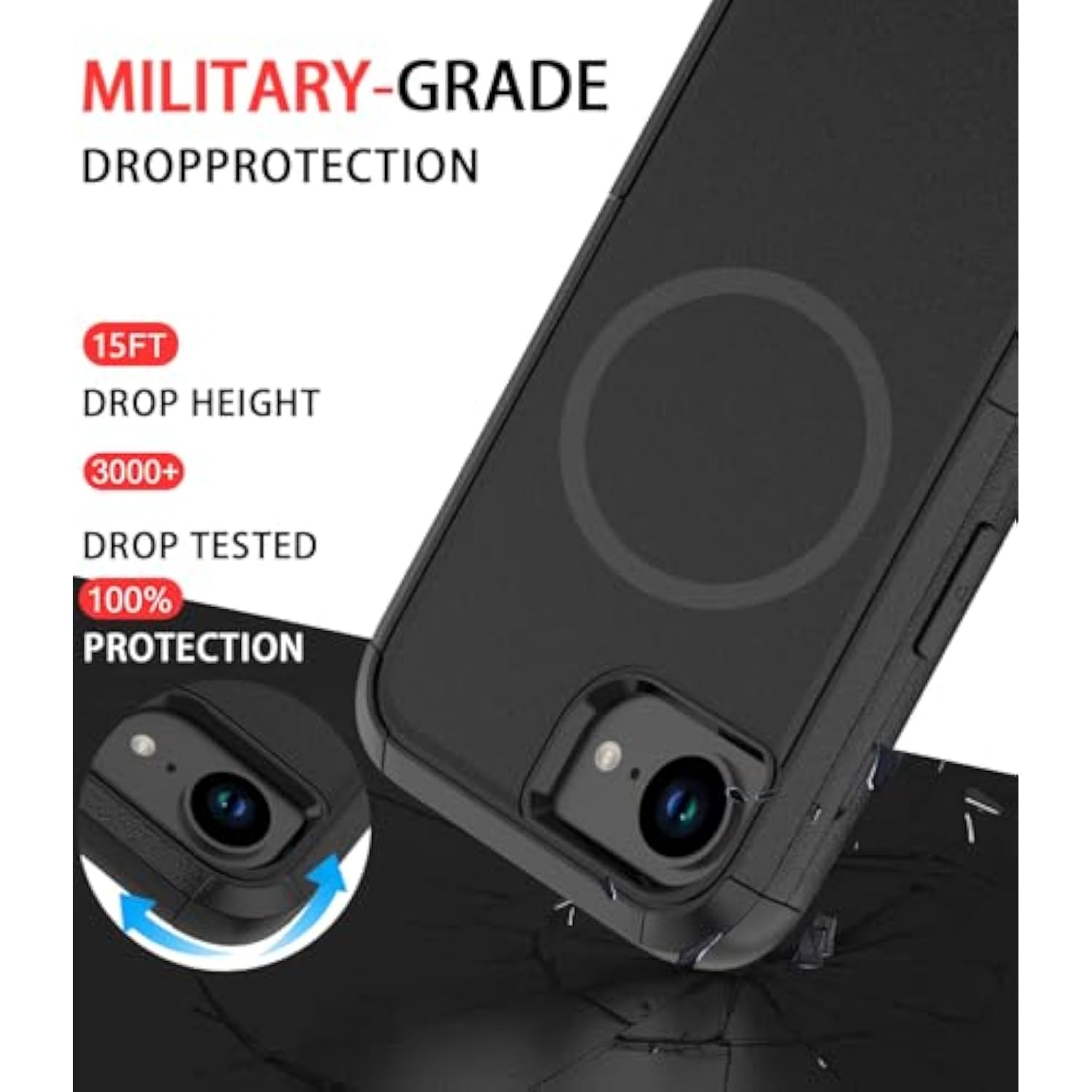For Iphone 16E Case [Compatible With Magsafe] [Shockproof] [Dropproof] [With Screen Protector ] Heavy Duty Protection Phone Case Cover For Apple Iphone 16E 2025 6.1 Inch (Black)