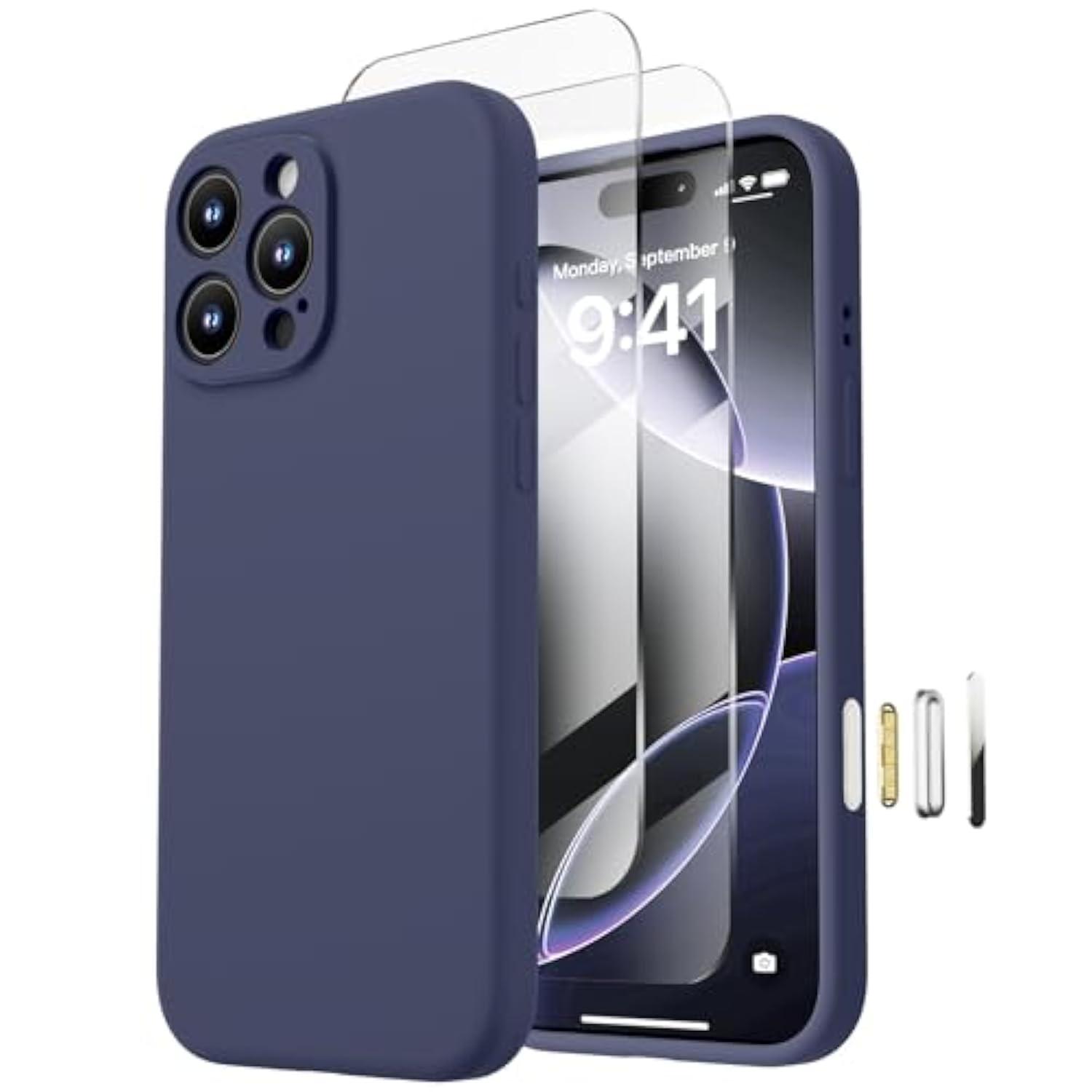 Magnetic For Iphone 16 Pro Case, Compatible With Magsafe, With 9H Nano Screen Protectors, Full Camera Protection, Silicone Shockproof Microfiber Lining Phone Case 6.3", Navy Blue