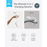 3-in-1 10,000mAh Portable Charger with USB-C Cable & 30W Foldable Plug