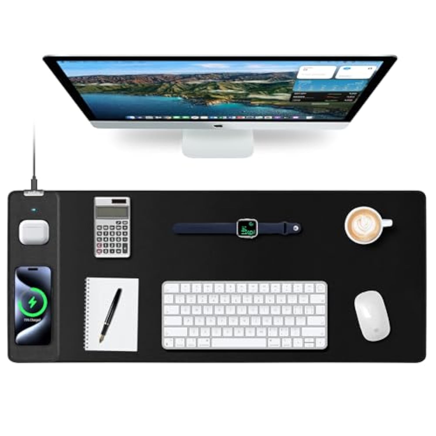 Mouse Pad With Wireless Charging, Gaming Mouse Pad With Ultra-Smooth Surface, Large Xxl Desk Mat, Non-Slip Mouse Mat, Waterproof Computer Keyboard Pad For Gaming, Desk, Office, Pc, 800X300X4Mm, Black