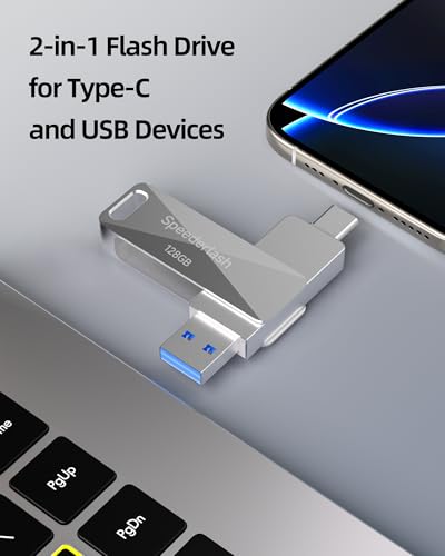128Gb Usb 3.0 Flash Drive, Dual Usb A & Type-C Thumb Drive, 200Mb/S Read Speed Jump Drive, Swivel Metal Housing 2-In-1 Memory Stick For Android Phones, Tablets, Laptops, And Pcs
