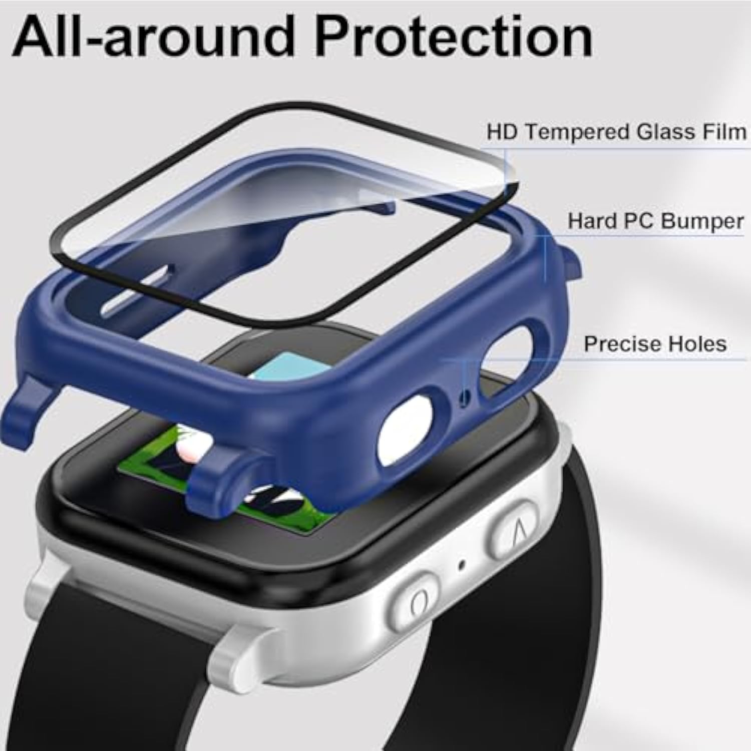 3 Pack Case Compatible With Gabb Watch 3/3E Screen Protector For Kids, Hard Pc Overall Protective Case Bumper With 9H Tempered Glass Cover Accessories, Black+Clear+Blue