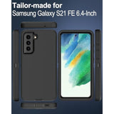 For Samsung Galaxy S21-Fe 5G Phone Case, With Screen Protector, Dust-Proof Port Cover, Full-Body Non-Slip Silicone Rubber Covered, Military Grade Drop-Proof Shockproof, Black/Black