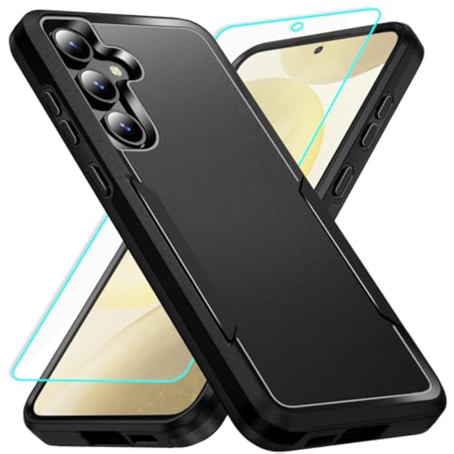 For Galaxy S24 Case With Screen Protection: Heavy Duty Protective Shockproof And Scratch Proof Cell Phone Case For Samsung Galaxy S24-Black