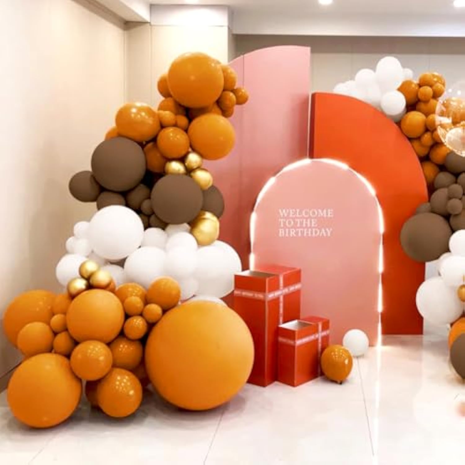 160 Pcs Orange White Brown Balloon Garland Arch Kit Boho Party Birthday Wedding Decor