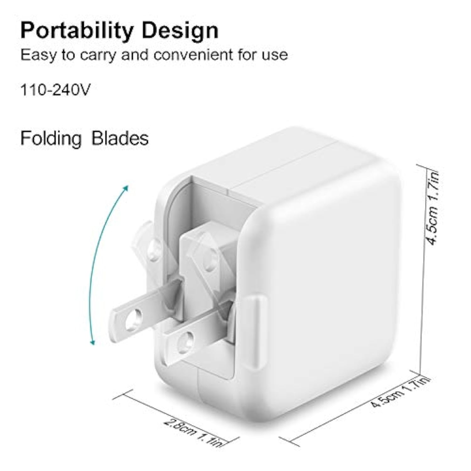 Ipad Charger Iphone Charger [2-Pack] 12W Usb Wall Charger Foldable Travel Plug Block With 6Ft Usb Flat Ribbon Cable Compatible With Ipad Iphone, Ipad, Airpod