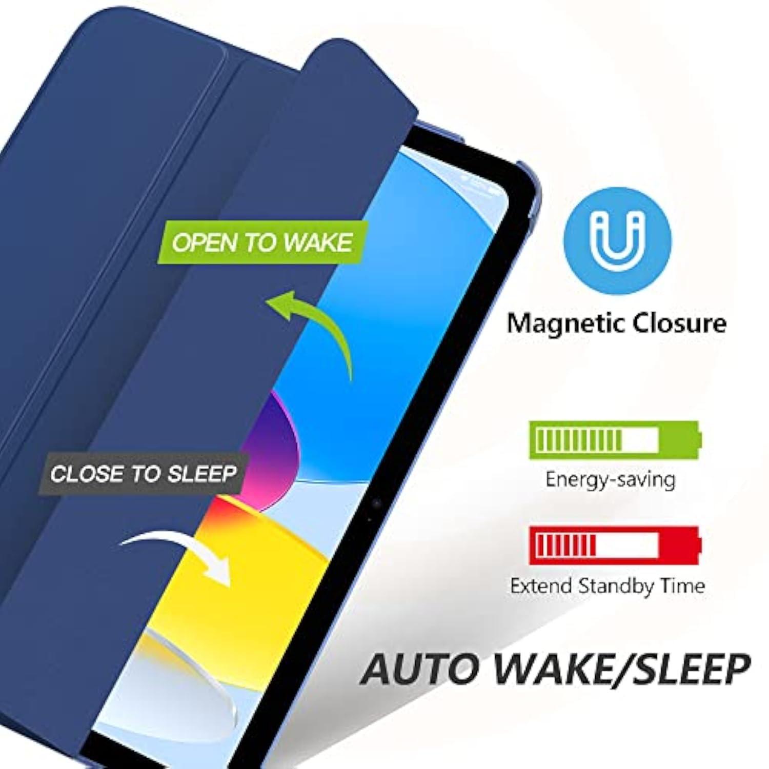 Moko Case For (A16) 11Th Generation 11 Inch 2025, 10Th Generation 10.9 Inch 2022, Slim Stand Protective Cover With Hard Pc Translucent Back Shell Cover, Support Touch Id, Navy Blue