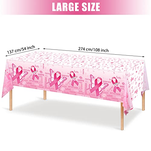 3 Pieces Breast Cancer Awareness Party Decorations Breast Cancer Table Covers Disposable Pink Ribbon Awareness Table Cloth Hope Faith Courage Table Runner for Breast Cancer Party Supplies 54 x 108