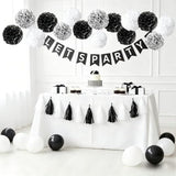 Black,White and Silver Hanging Tissue Paper Pom Poms,Black White Party Decorations(12 PCS)
