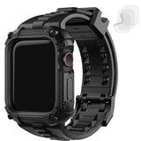 Rugged TPU Apple Watch Strap 44/45mm Military Shockproof with Screen Protector Black