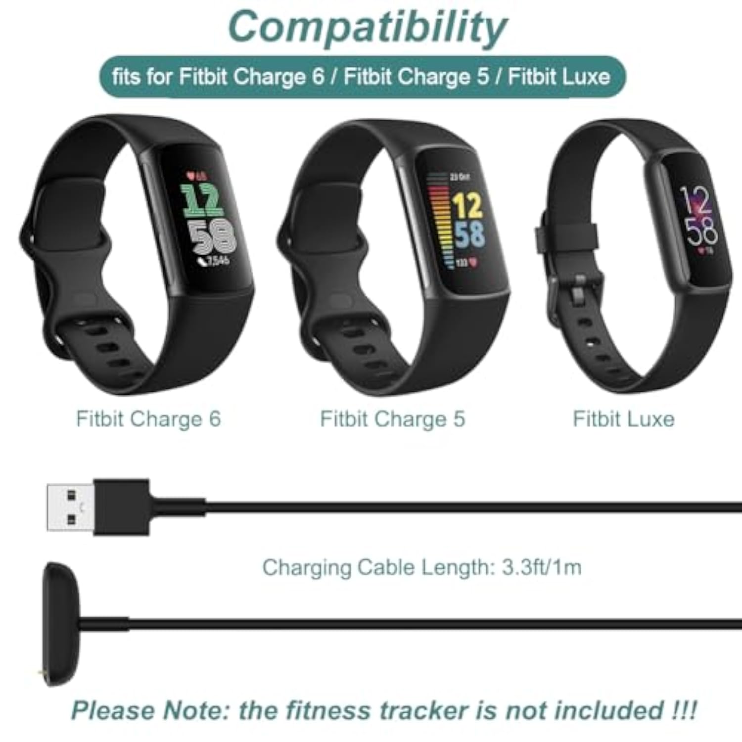 Charger For Fitbit Luxe/Charge 6/Charge 5, Replacement Charging Cable Cord For Fitbit Charge 6/Charge 5/Luxe [3.3Ft/1M]