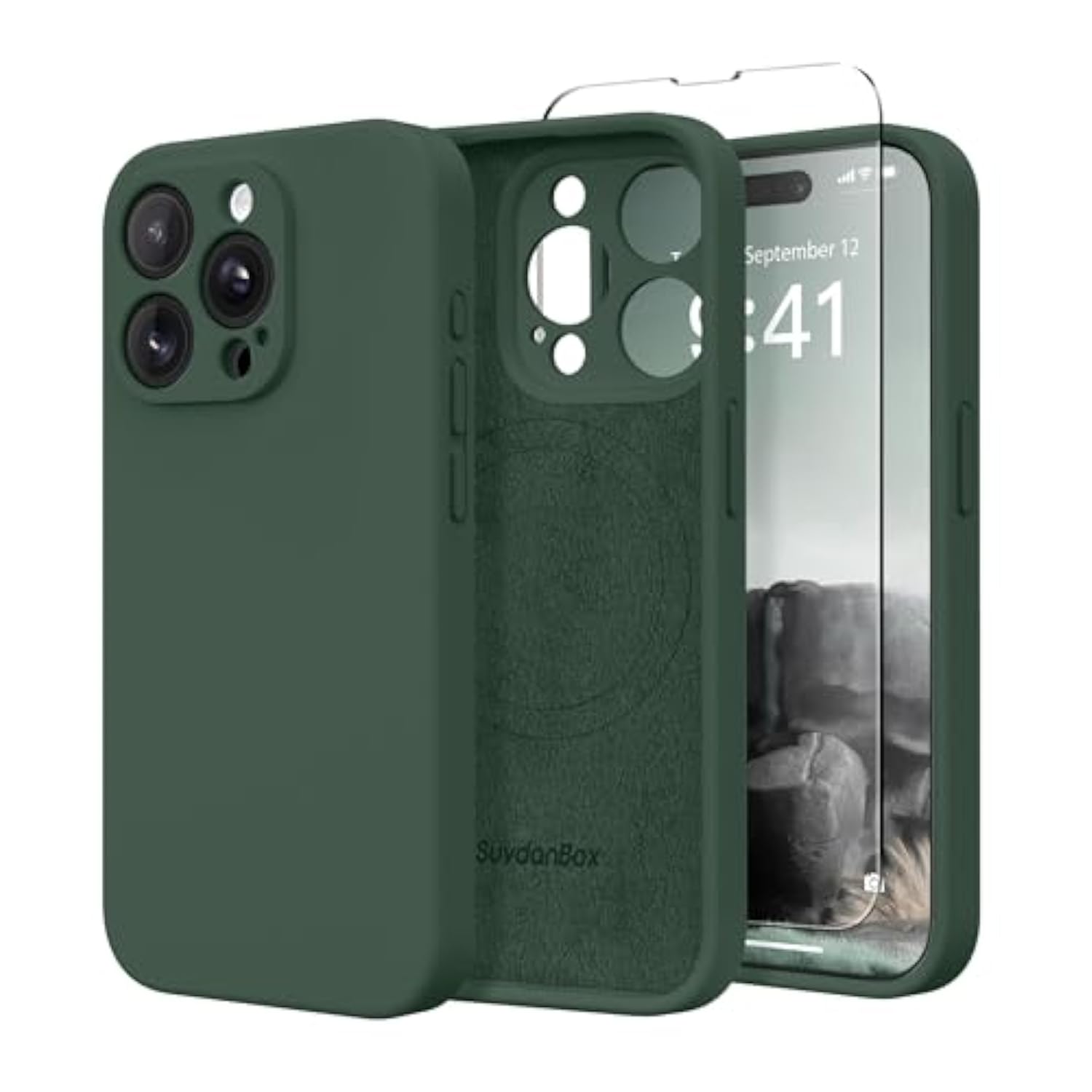 Magnetic For Iphone 15 Pro Max Case, Compatible With Magsafe, [Full Camera Protection][Screen Protector] Silicone Shockproof Protective Phone Case For Iphone 15 Pro Max 6.7", Alpine Green